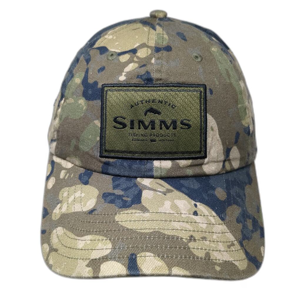 Simms Snapback Green Camo One Size Fishing Patch Cotton Curved Brim Hat